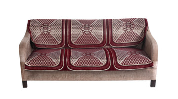 Nendle Chenille Jacquard Weaved Velvet Fabric 3 Seater Sofa Cover (Maroon, Set of 2 Pieces)